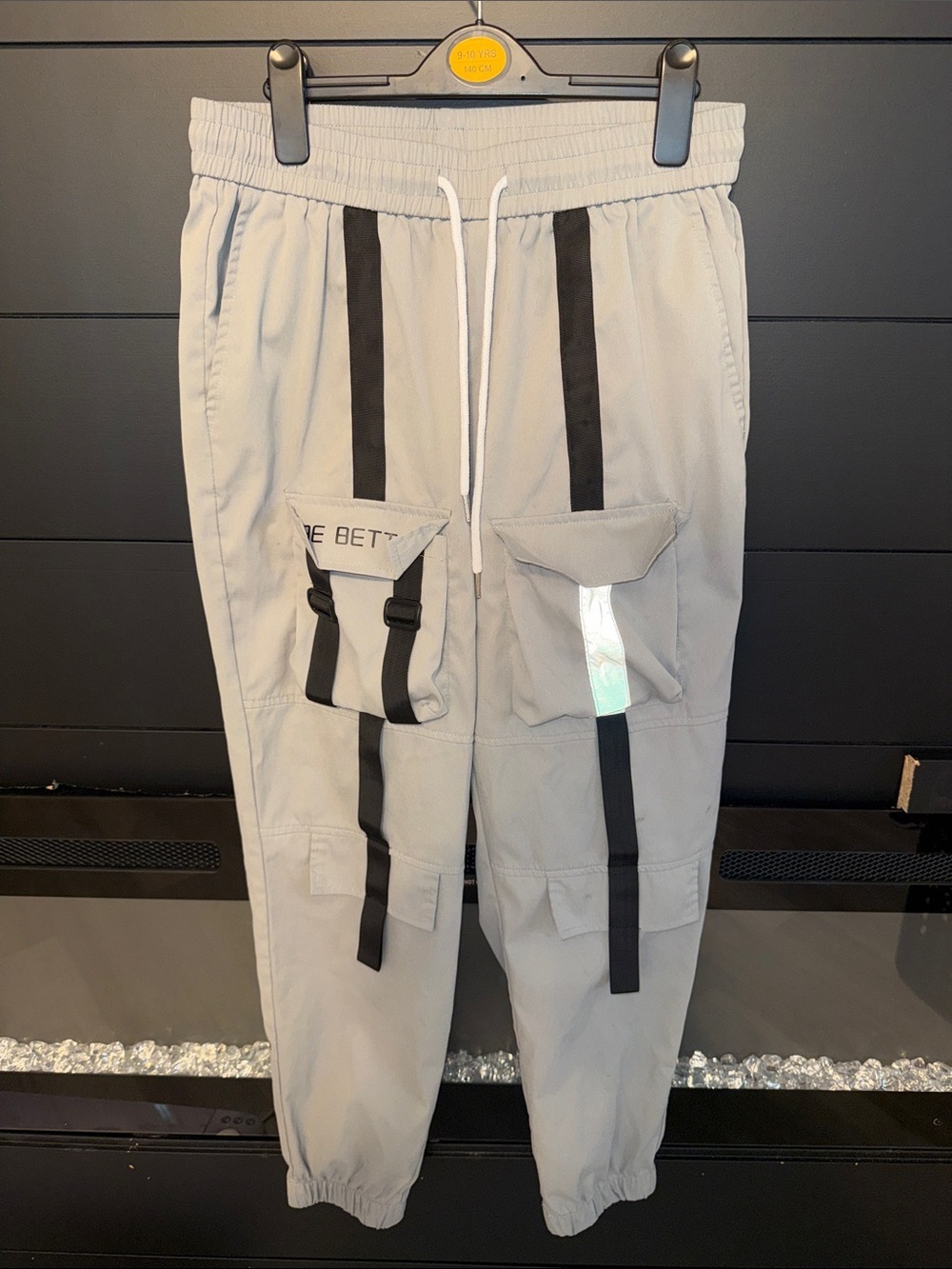 SHEIN Light Gray Cargo Joggers with Black Strap Accents